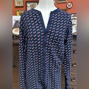 NWT LL Bean men’s waffle weave onesie size medium with classic navy bird hearts